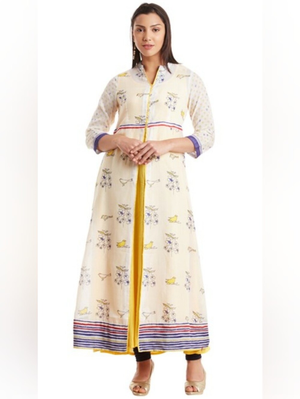 Biba pretty white and yellow layered kurta